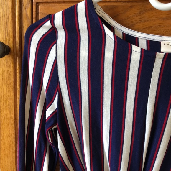 S, Navy, white, and red striped blouse - Picture 3 of 7